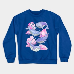 Whales & Fish Swimming Within Dreamy Pink & Purple Clouds Crewneck Sweatshirt